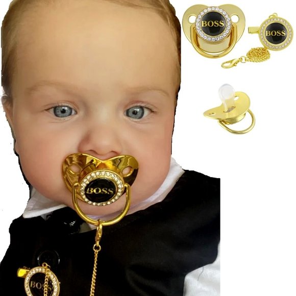 Accessories Luxury Bling Baby Pacifier Gold With Clip And Chain